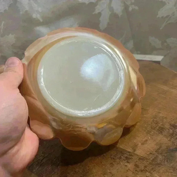 Vintage TWO (2) MCM Fire King Peach Lustre Lotus Flower Bowl And Underplate Set - Picture 3 of 8